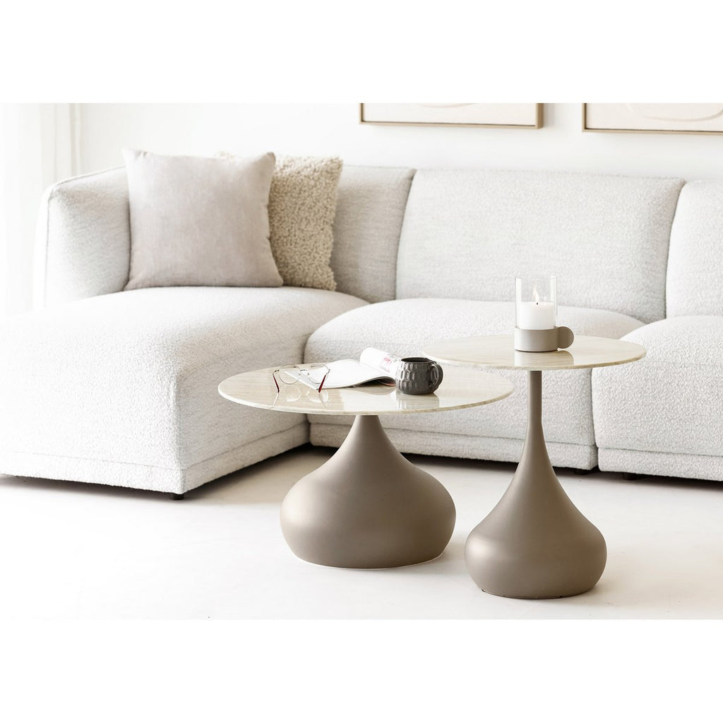 Table basse Pienza kaki en métal et verre trempé – Ø 70 × 42 cm