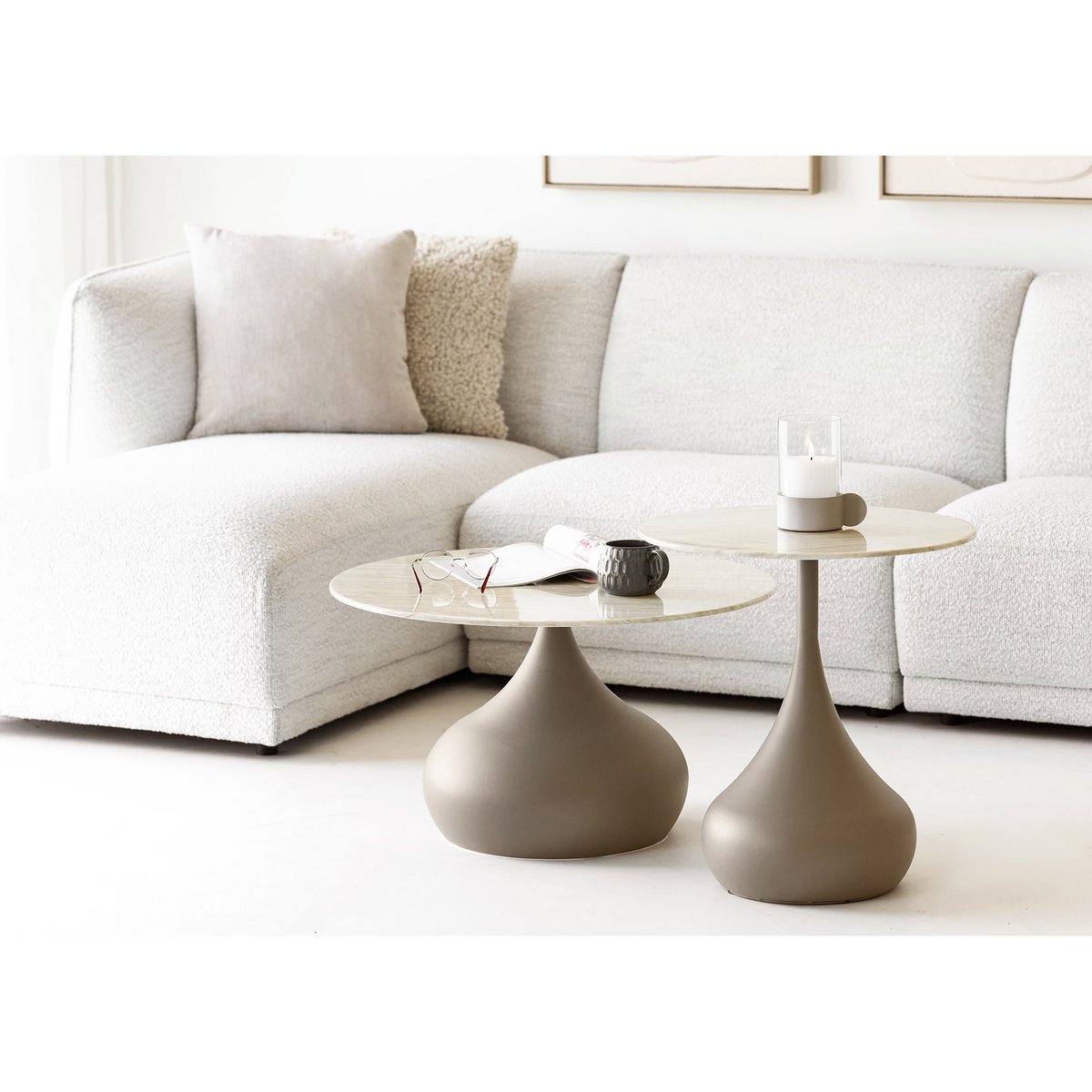 Table basse Pienza kaki en métal et verre trempé – Ø 70 × 42 cm