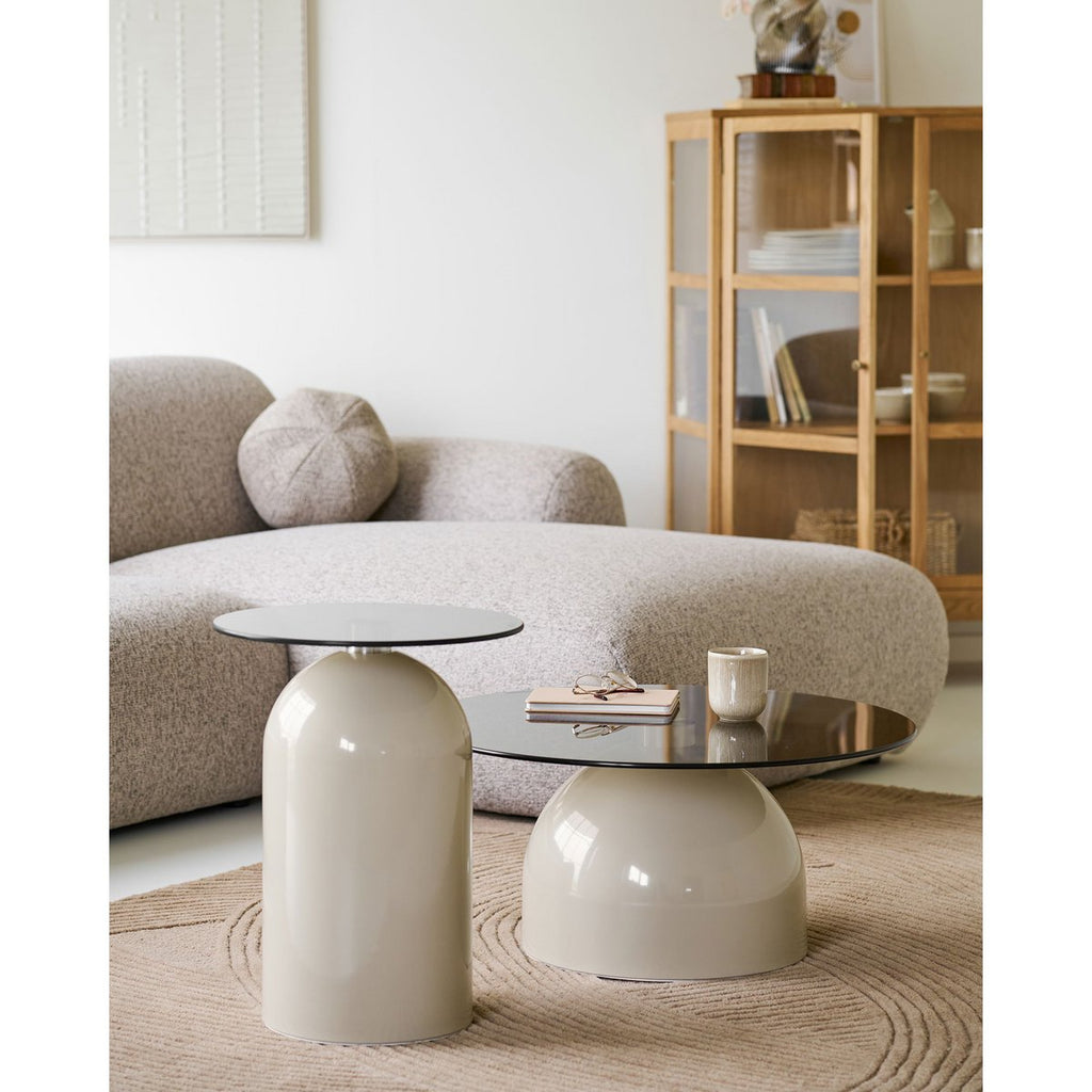 Ravello Table basse, verre trempé/métal, gris/beige, ø70x33 cm