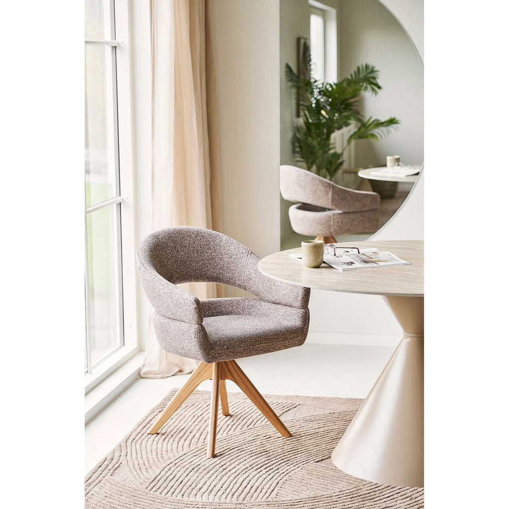 Chaise de Salle à Manger Dover - Tissu Marron & Pieds Chêne Naturel Pivotants