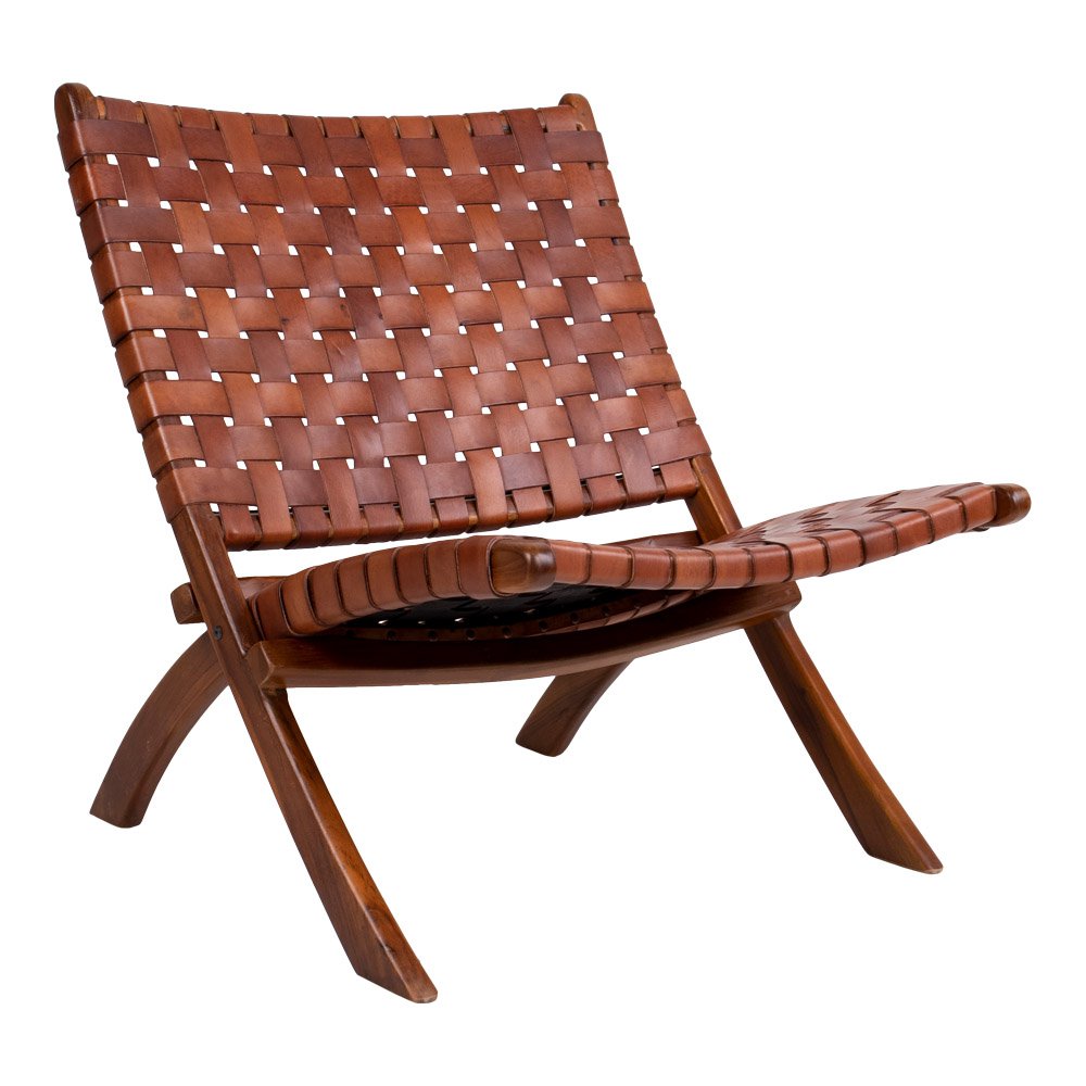Chaise Pliante Perugia - Teck & Cuir Marron, 66x74x73 cm
