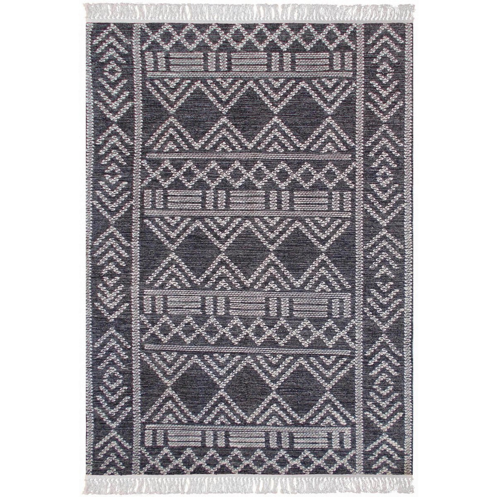 Tapis tissé main Maés Charbon et Ivoire en coton et laine 190 × 290 cm
