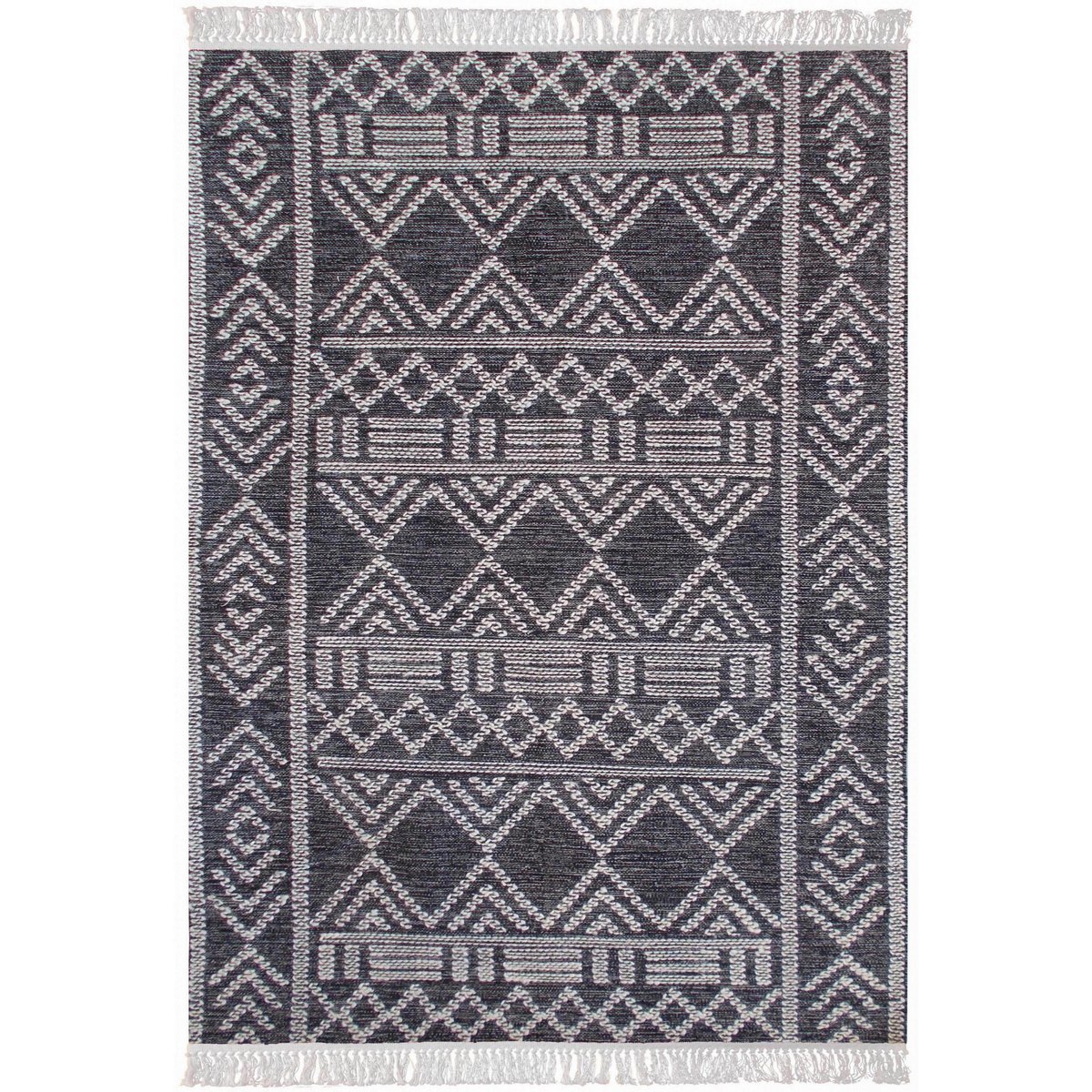 Tapis tissé main Maés Charbon et Ivoire en coton et laine 190 × 290 cm