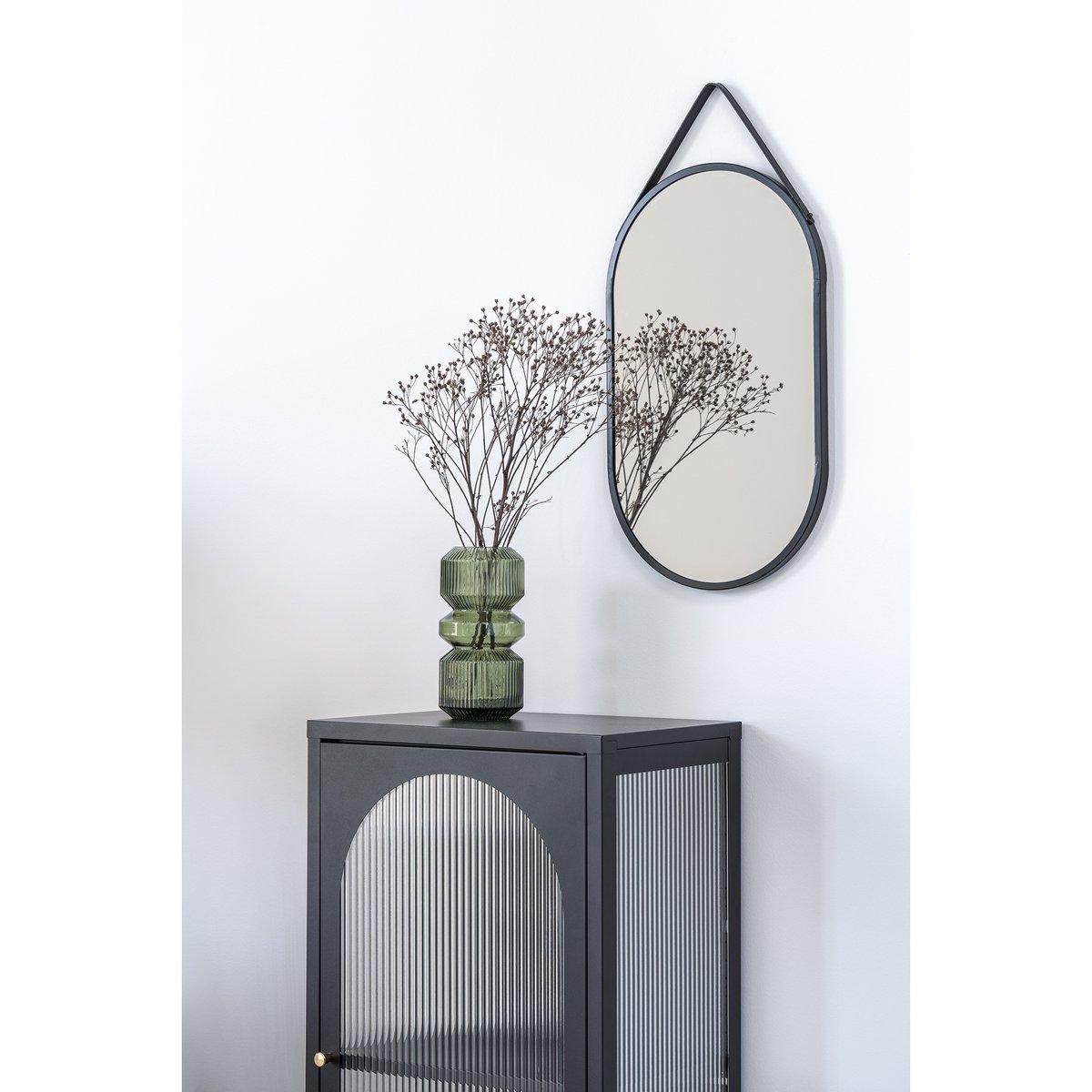 Miroir Trapani - Noir, Acier/Cuir Artificiel, 35x60 cm