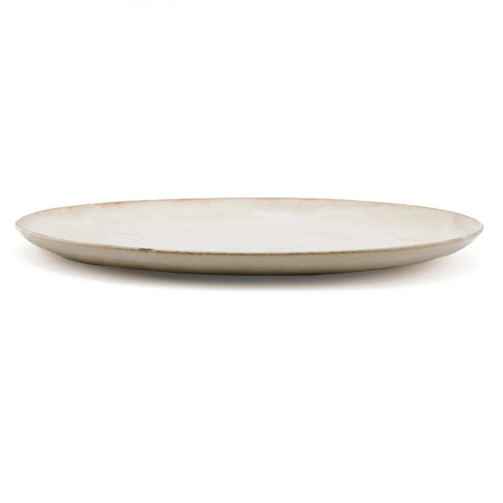Assiette à salade en grès Cascais – Blanc Bord Marron | Bazar Bizar