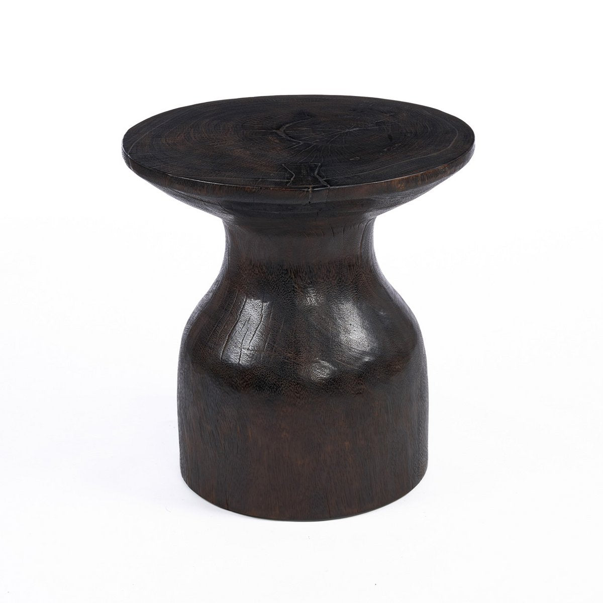 Table d’appoint en bois massif Hourglass – Noyer Foncé | Bazar Bizar