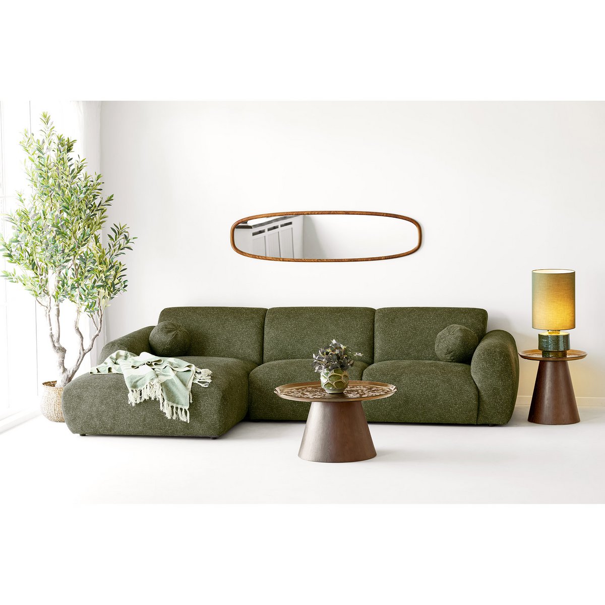 Table d’appoint Orvieto marron en placage frêne et verre – Ø 50 × 48 cm
