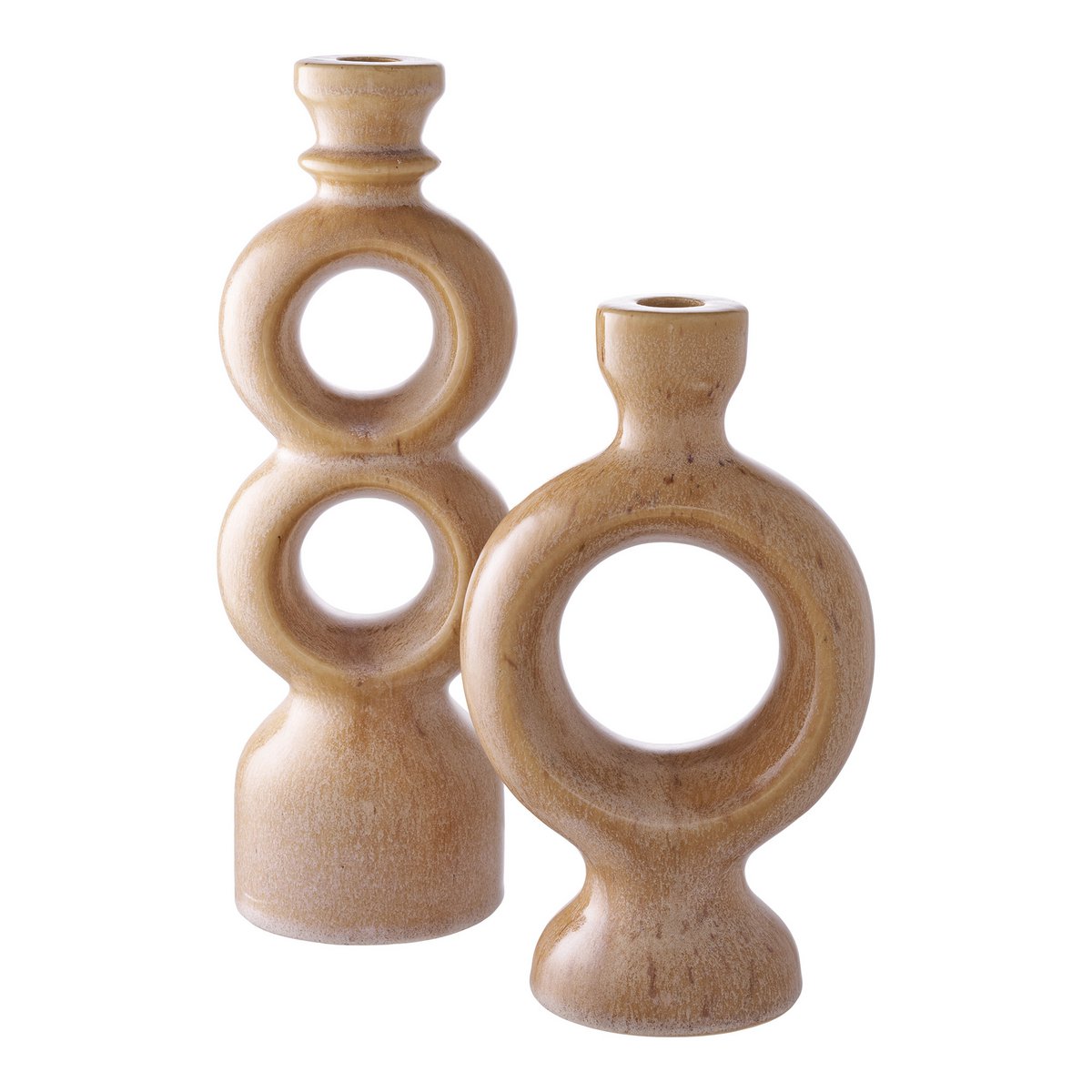 Bougeoir en Céramique Marron - Design Circulaire, 13,5x8,8x23,5 cm