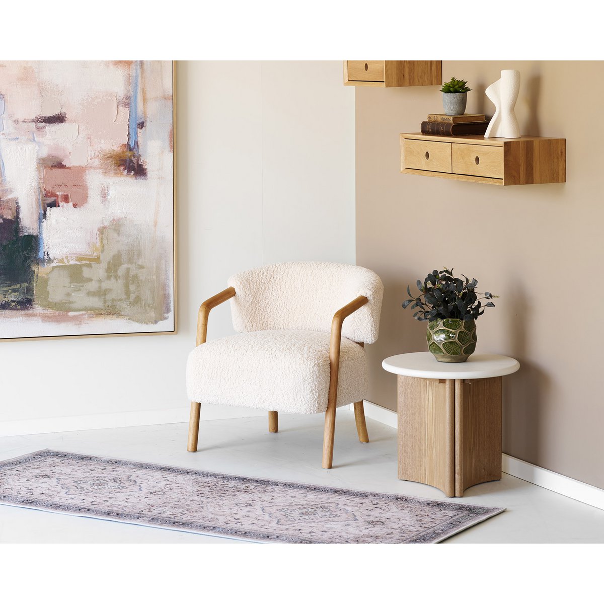 Commode murale Luzern en chêne laqué – 2 tiroirs – 80 × 25 × 15 cm