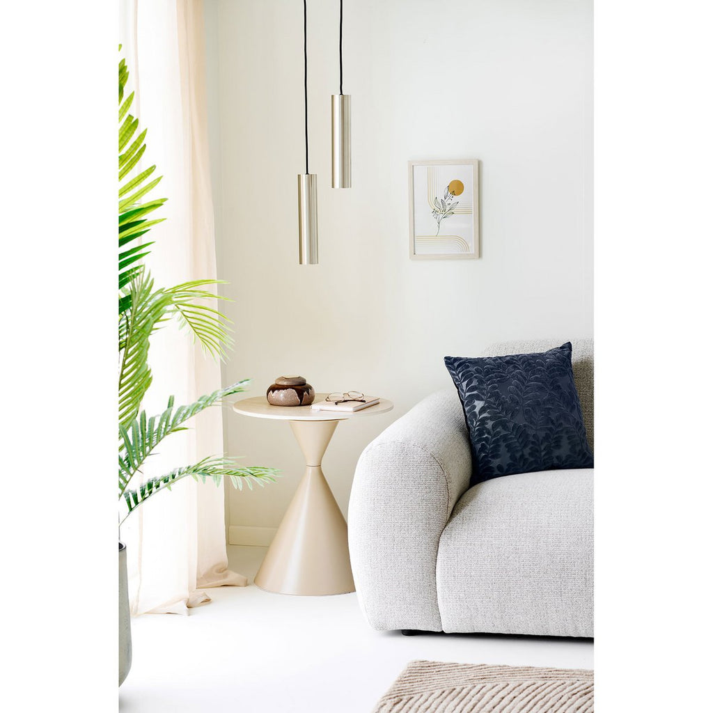 Table d'Appoint Annecy - Plateau Céramique Travertin & Pied Acier Sable, Ø50x56 cm