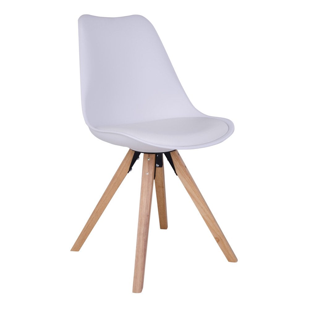 Chaise de salle à manger Bergen – Cuir PU, plastique moulé, bois d'hévéa, blanc – Lot de 2