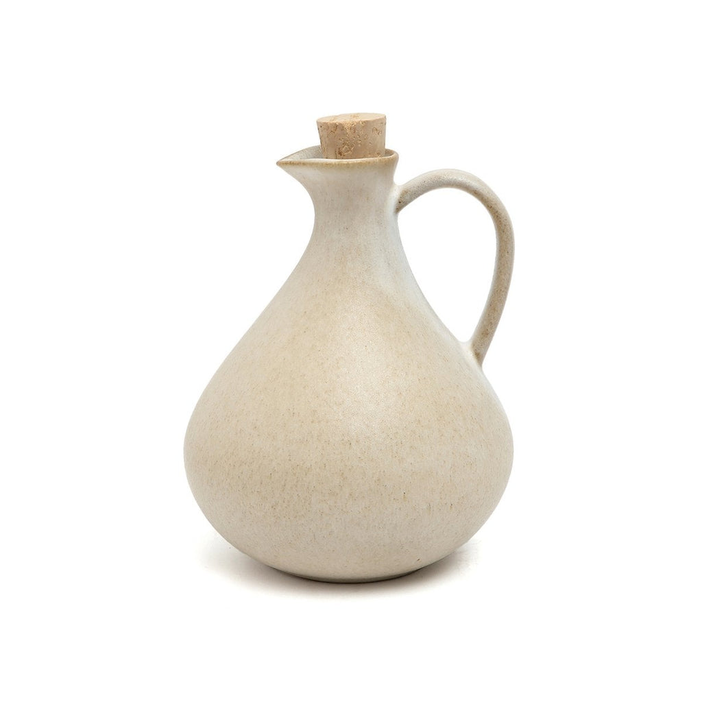 Huilier en grès N°80 – Blanc Mat Forme Poire – Bouchon Liège | Bazar Bizar