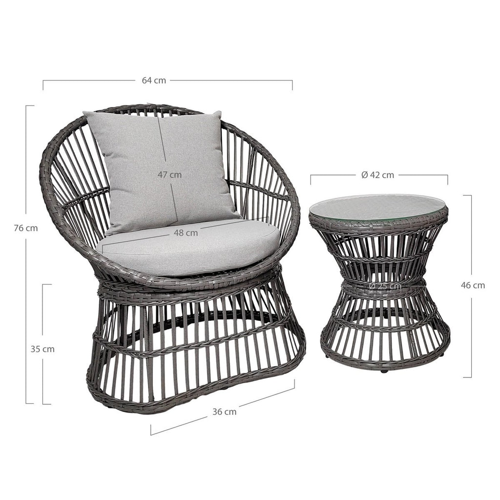 Natal Lounge Set - Lounge Set, rotin, gris, incl. Coussins
