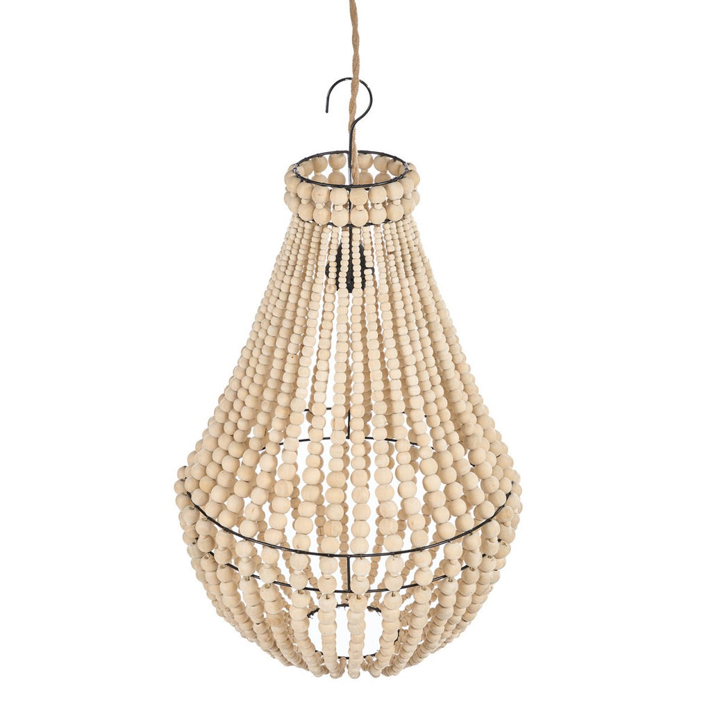 Lustre en perles de bois forme larme – Naturel – M | Bazar Bizar