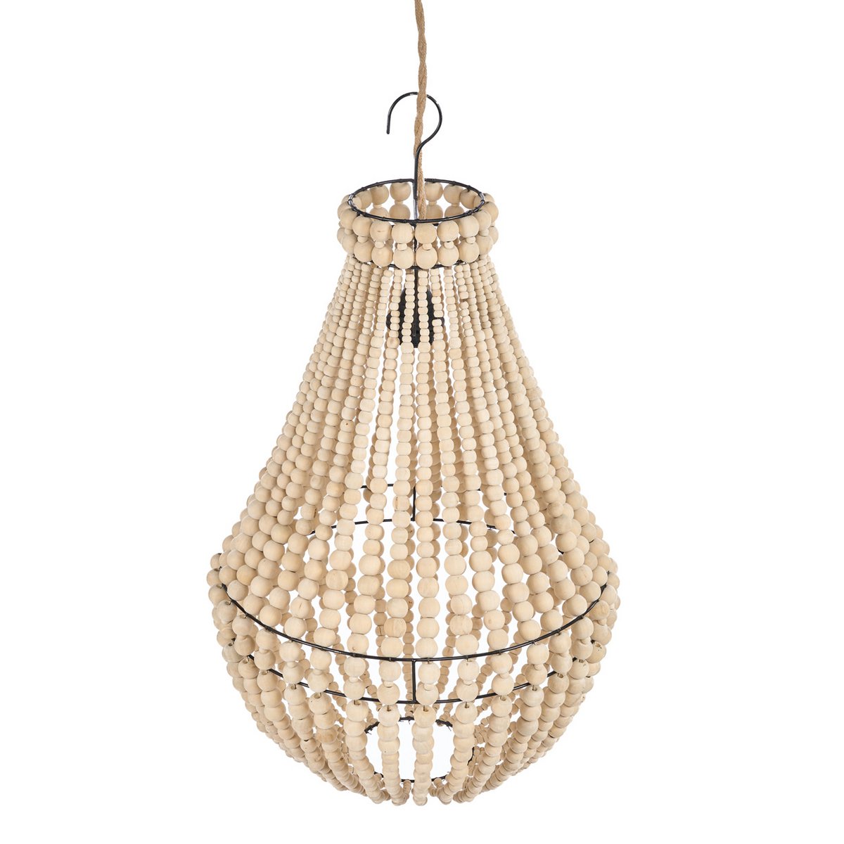 Lustre en perles de bois forme larme – Naturel – M | Bazar Bizar