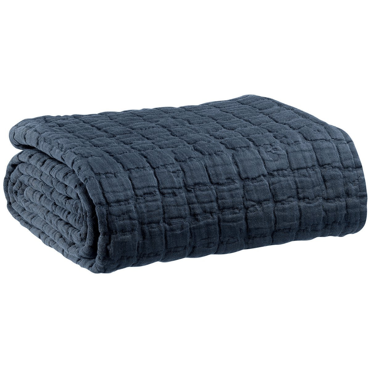 Couvre-lit Swami Marine en coton stonewashed 180 × 260 cm