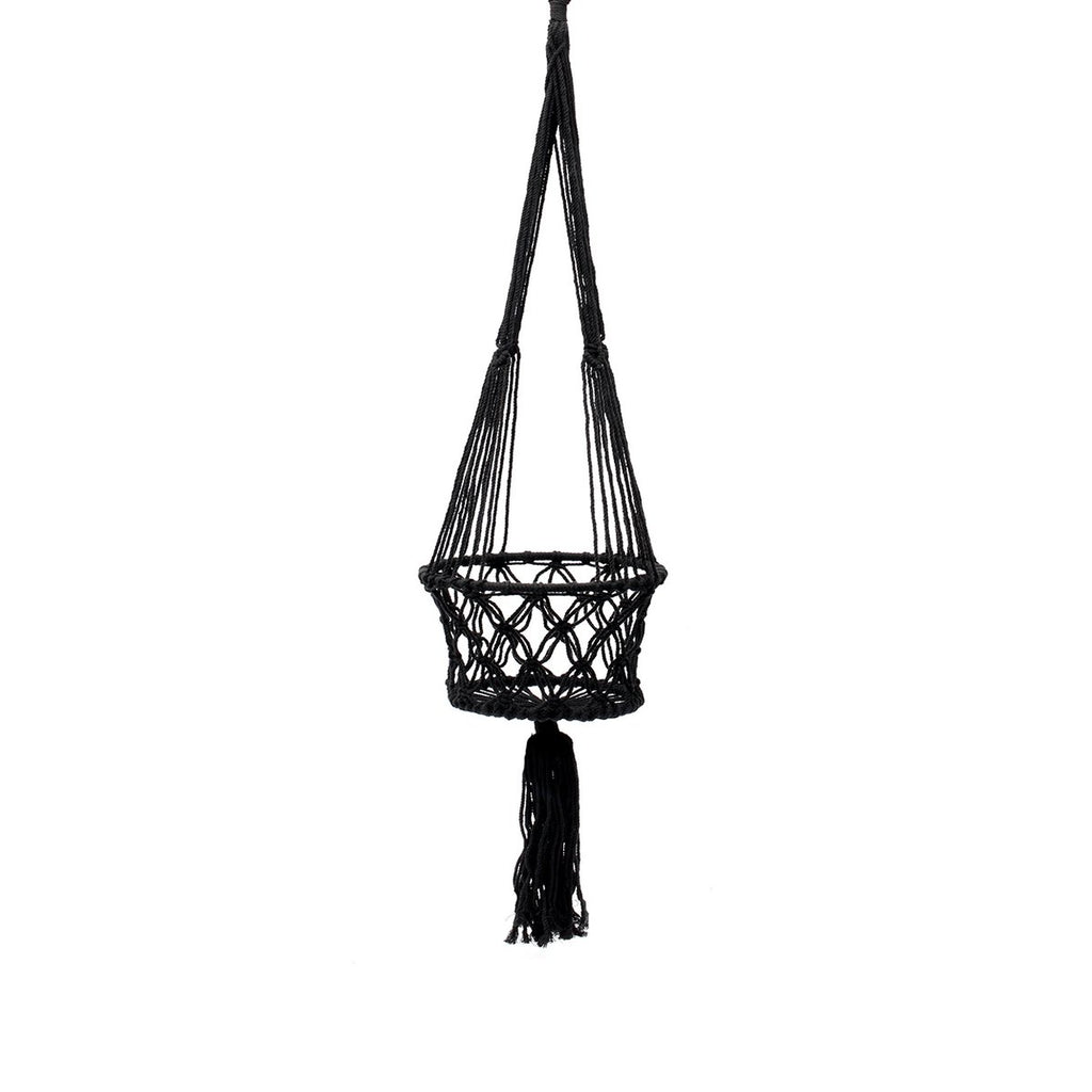 Support pour plantes en macramé coton – Noir – L | Bazar Bizar