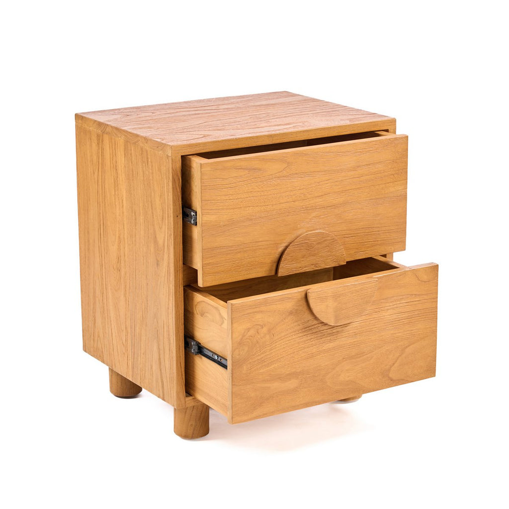 Table de nuit en teck massif Eclipse – Naturel – 2 tiroirs | Bazar Bizar