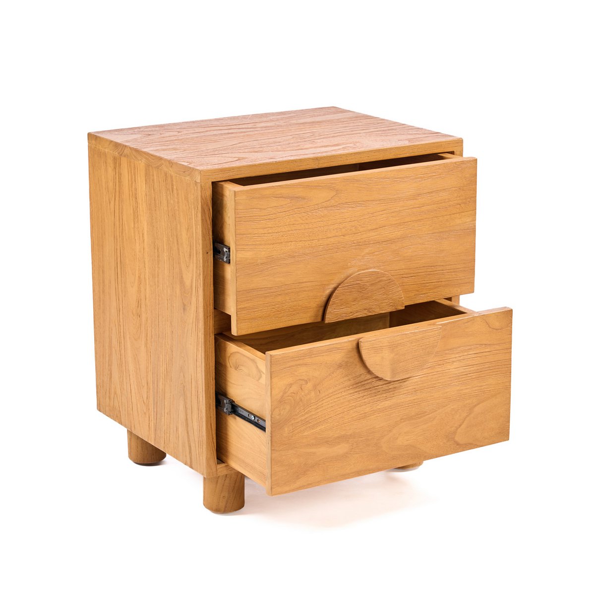 Table de nuit en teck massif Eclipse – Naturel – 2 tiroirs | Bazar Bizar