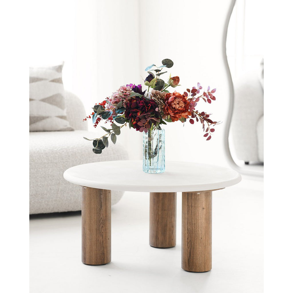 Table basse Fondi aspect ciment sable et marron – Ø 80 × 40 cm