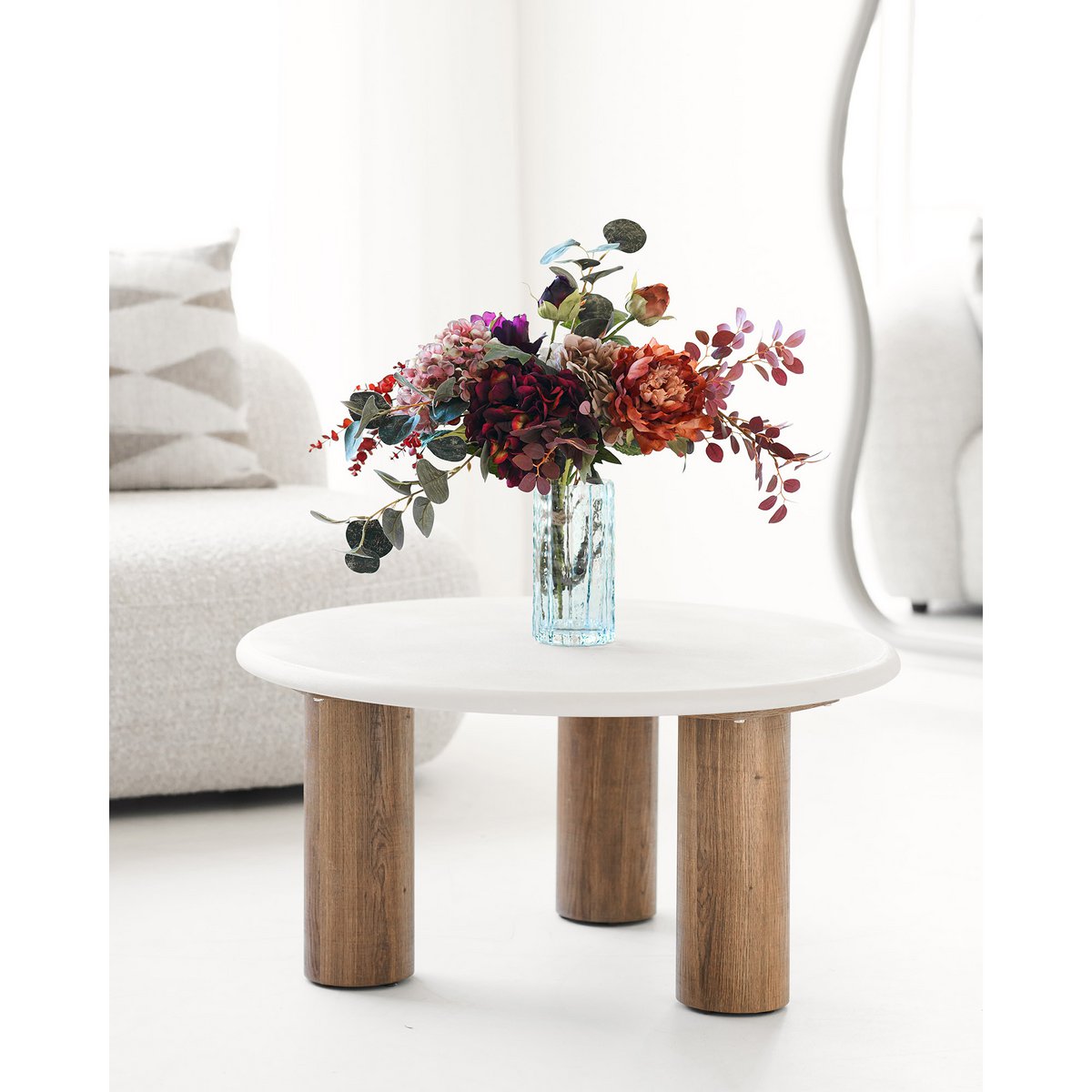 Table basse Fondi aspect ciment sable et marron – Ø 80 × 40 cm