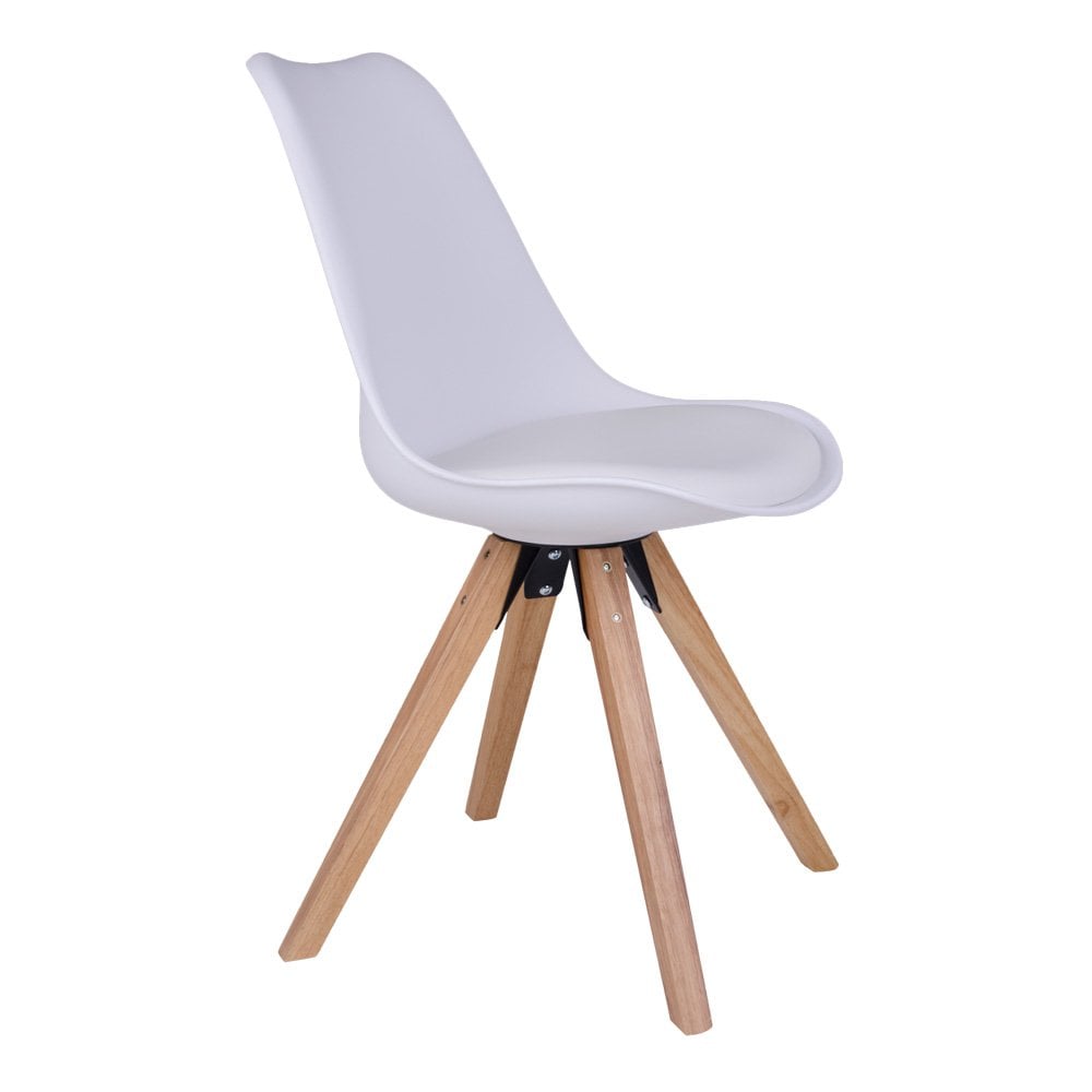 Chaise de salle à manger Bergen – Cuir PU, plastique moulé, bois d'hévéa, blanc – Lot de 2