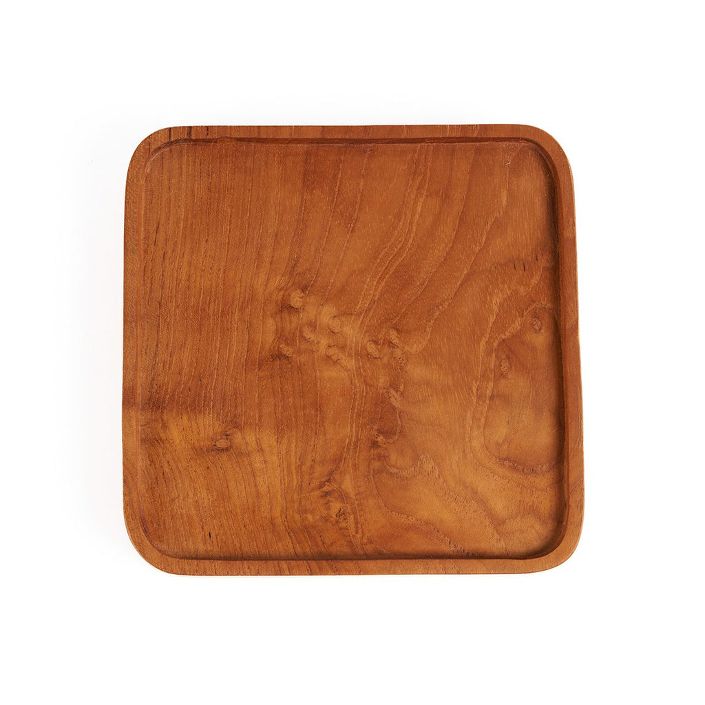 Assiette carrée en teck – Naturel – XS | Bazar Bizar