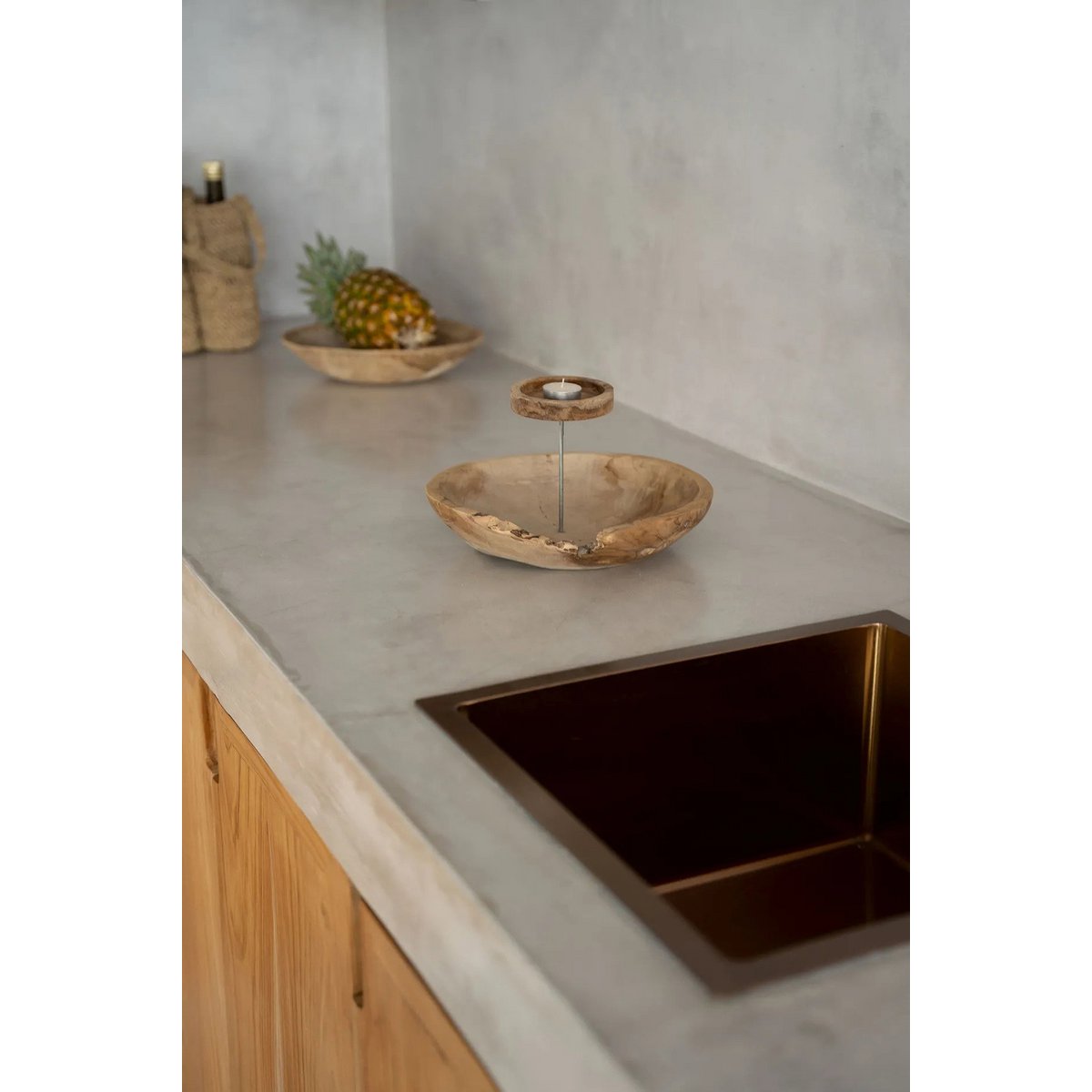 Bougeoir en bois naturel forme assiette – Naturel | Bazar Bizar