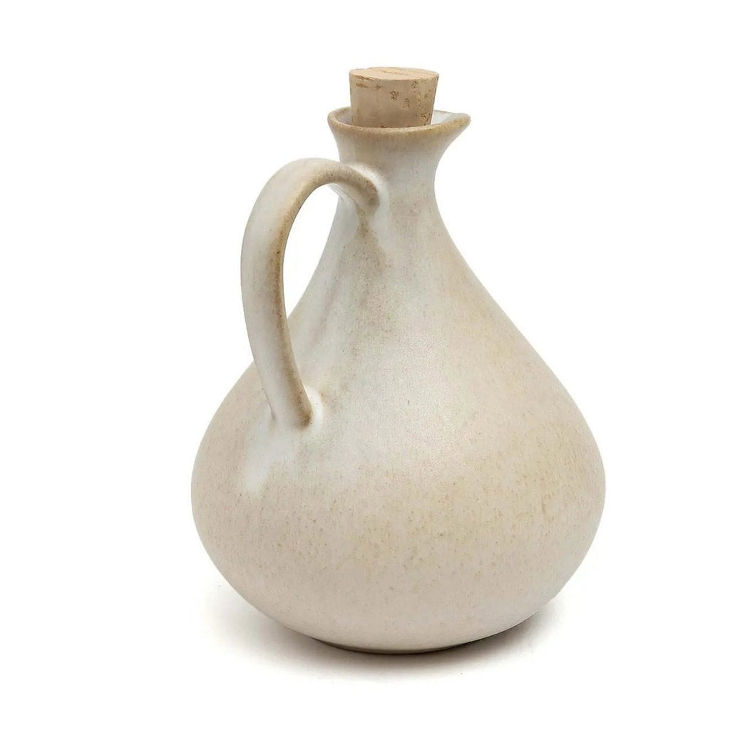 Huilier en grès N°80 – Blanc Mat Forme Poire – Bouchon Liège | Bazar Bizar
