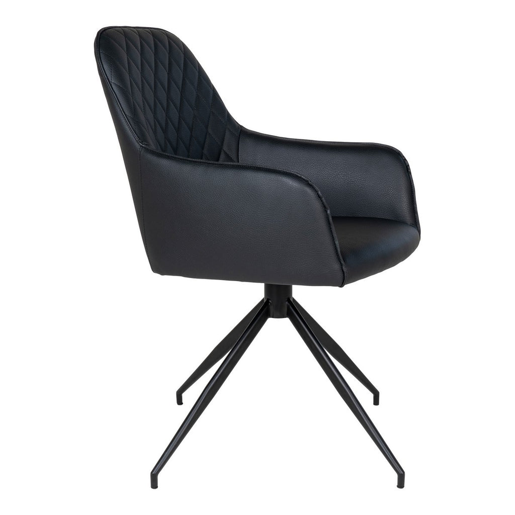Chaise de salle à manger pivotante Harbo - Noir, cuir PU, pieds en métal noir