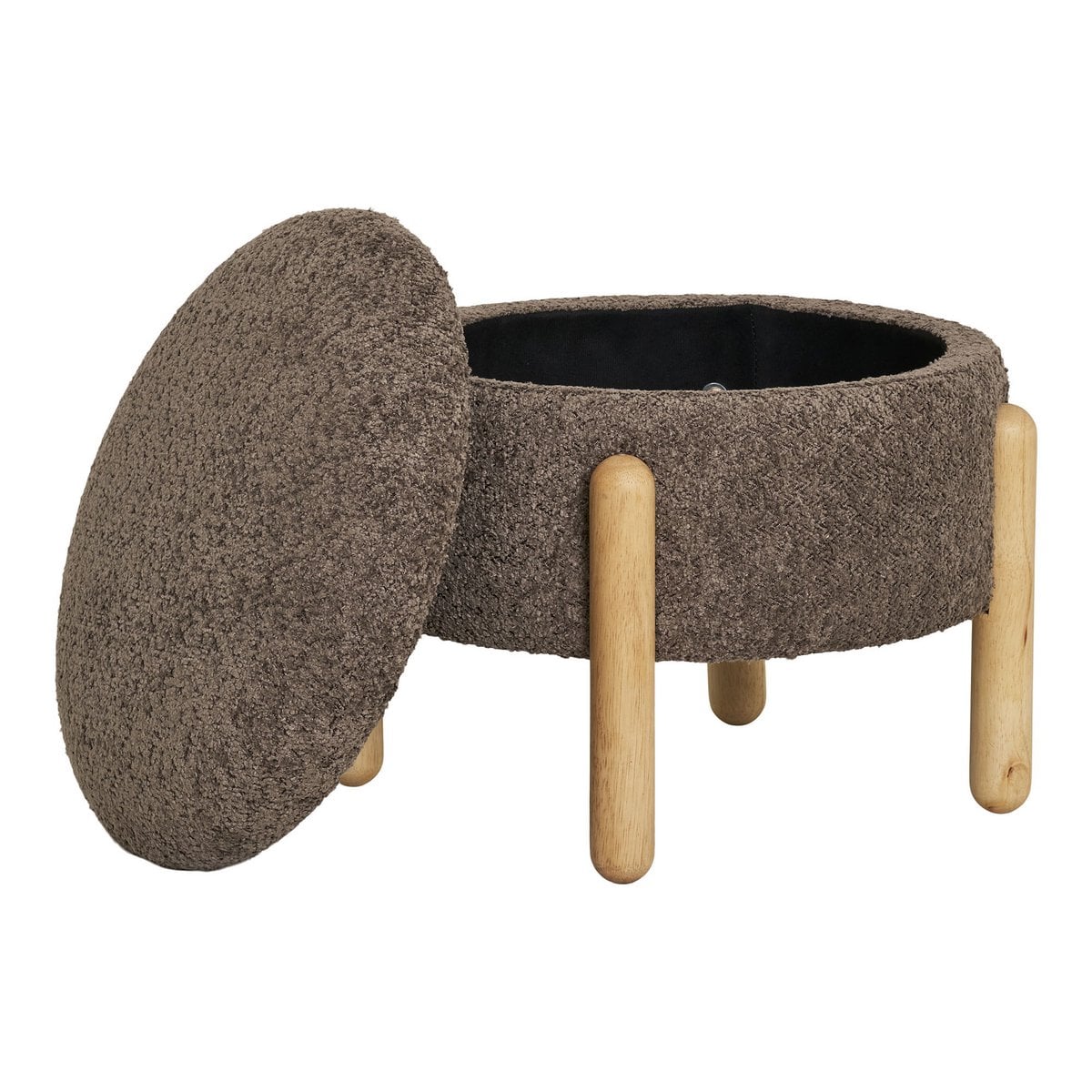 Pouf Médas avec Rangement - Bouclé Marron/Naturel, 45x45x36 cm