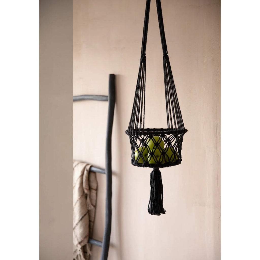 Support pour plantes en macramé coton – Noir – L | Bazar Bizar