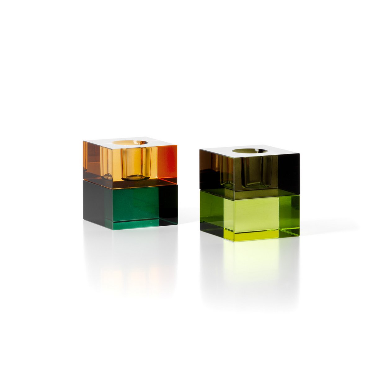 Bougeoir en verre recyclé Gem Blocks – Ambre Vert | Bazar Bizar