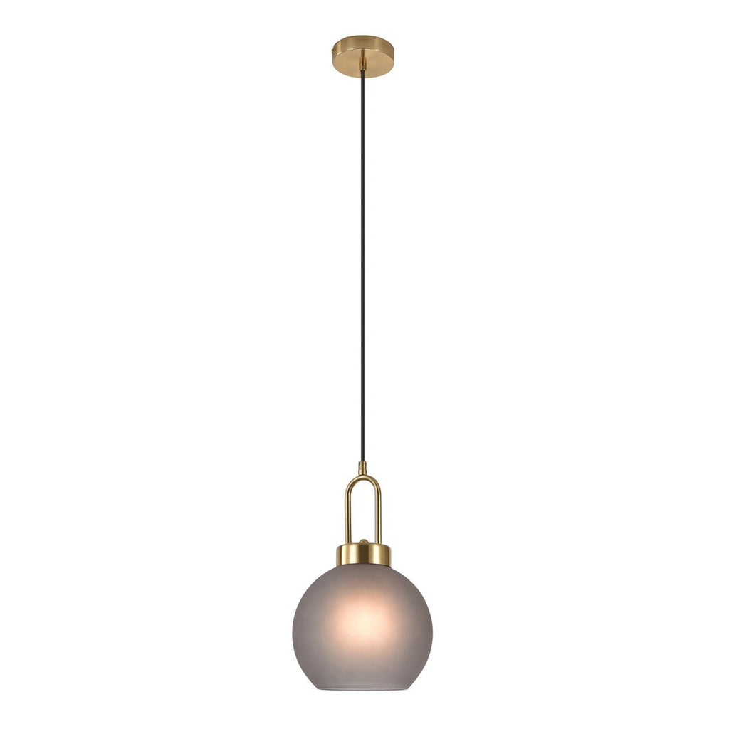 Suspension Luton - Laiton, Verre Fumé Mat, Ø20 cm, Cordon Tissu 150 cm