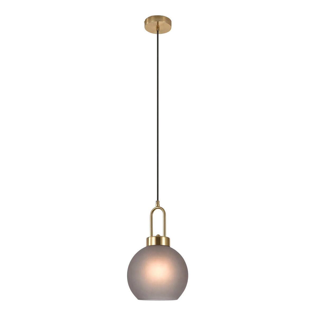 Suspension Luton - Laiton, Verre Fumé Mat, Ø20 cm, Cordon Tissu 150 cm
