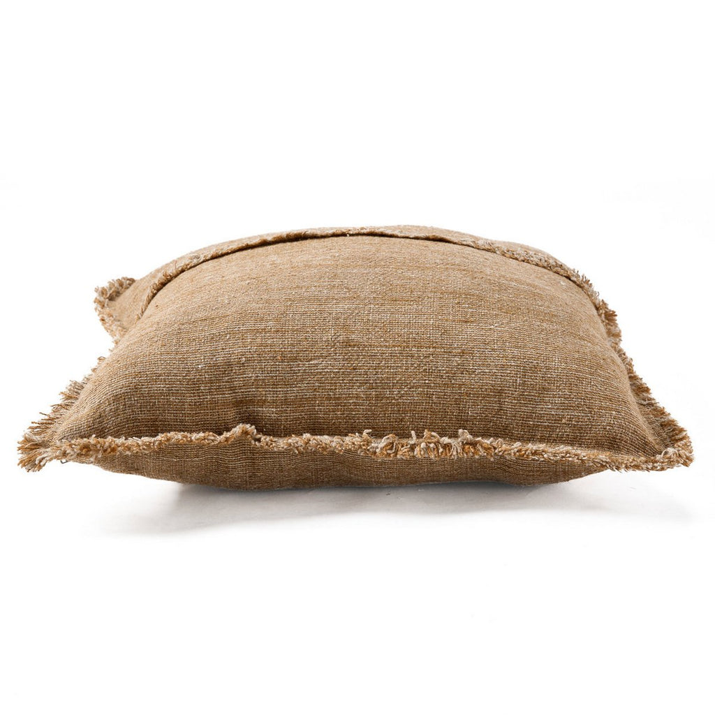 Housse de coussin en lin à franges Sahara – Marron Naturel – 50×50cm | Bazar Bizar