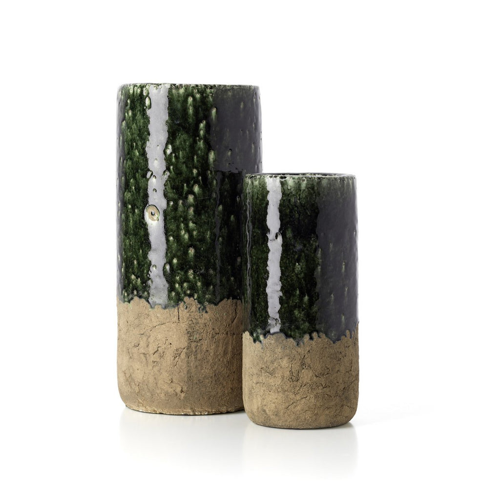 Vase cylindrique en grès Moss – Vert Béton – L | Bazar Bizar
