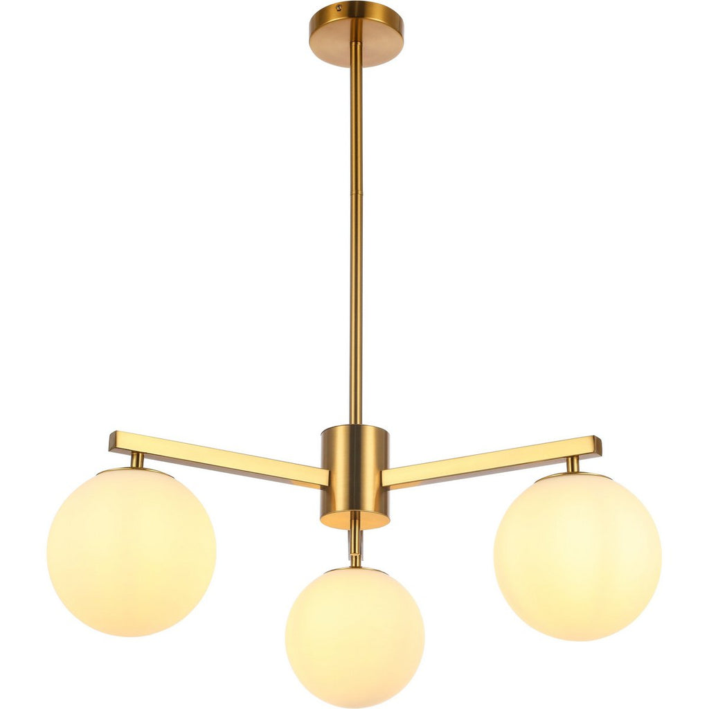 Suspension Stella en verre blanc et laiton satiné – 3 lumières