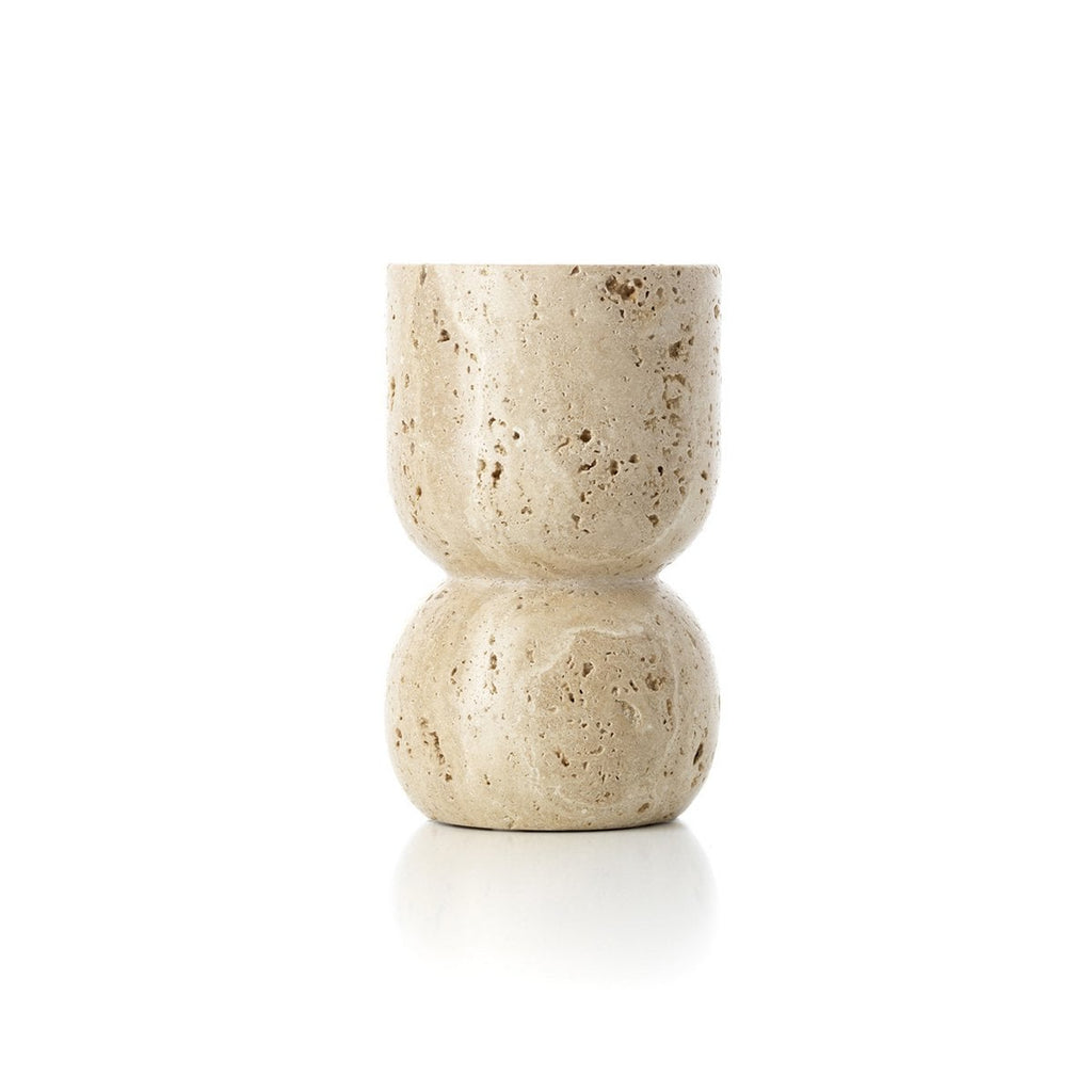Bougeoir pilier en forme de vaisseau en travertin - Beige