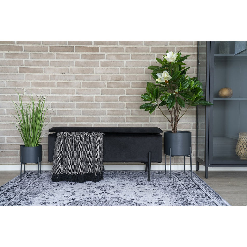 Banc coffre Watford – Velours noir & pieds métal noir