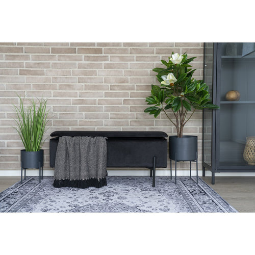Banc coffre Watford – Velours noir & pieds métal noir