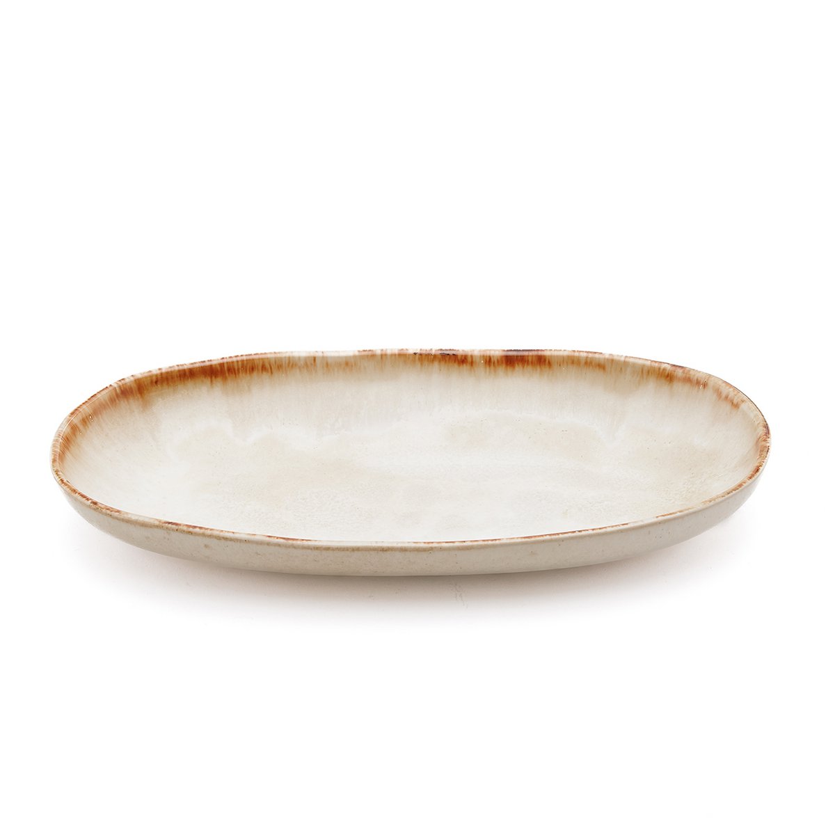 Plat ovale en grès Cascais – Blanc Or – M | Bazar Bizar