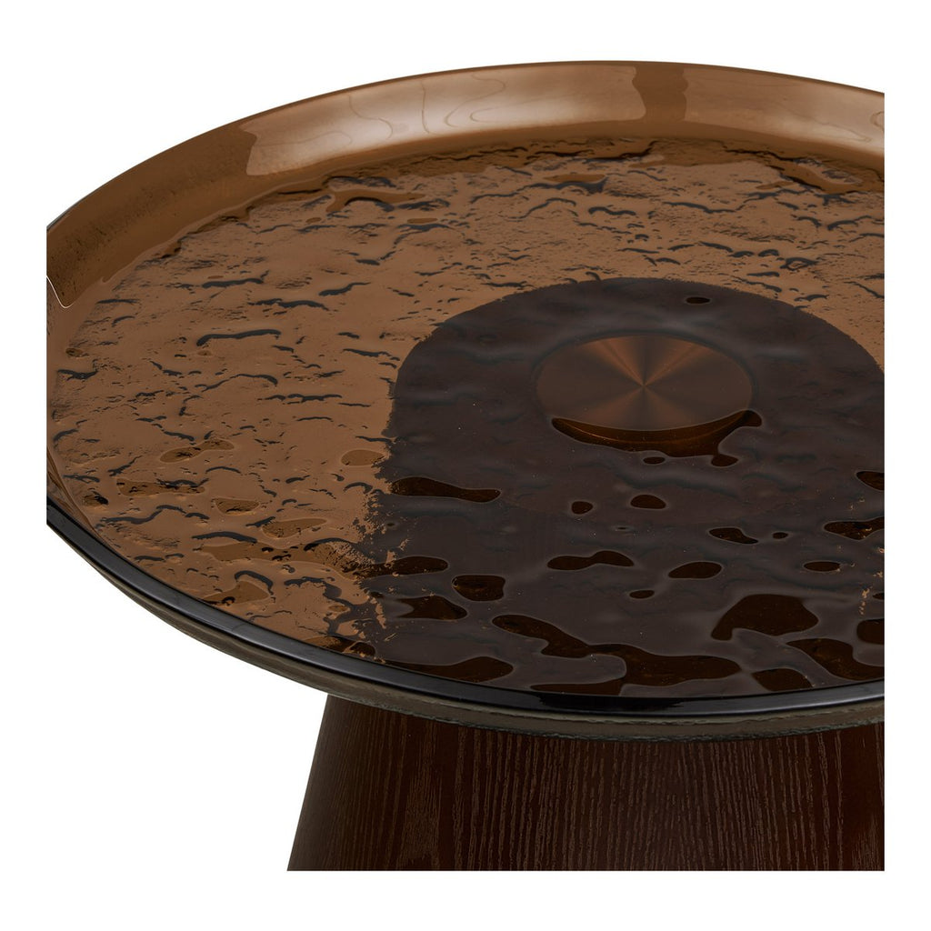 Table d’appoint Orvieto marron en placage frêne et verre – Ø 50 × 48 cm