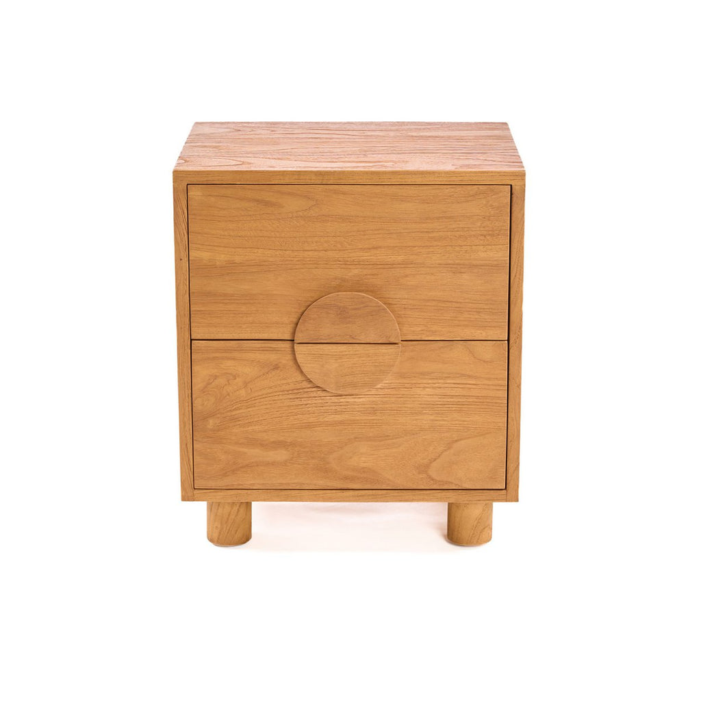 Table de nuit en teck massif Eclipse – Naturel – 2 tiroirs | Bazar Bizar