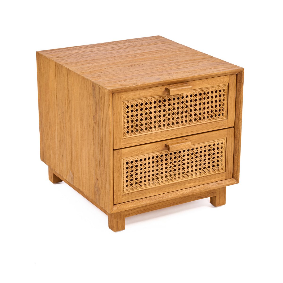 Table de nuit Harmony en teck et rotin naturel – 2 tiroirs