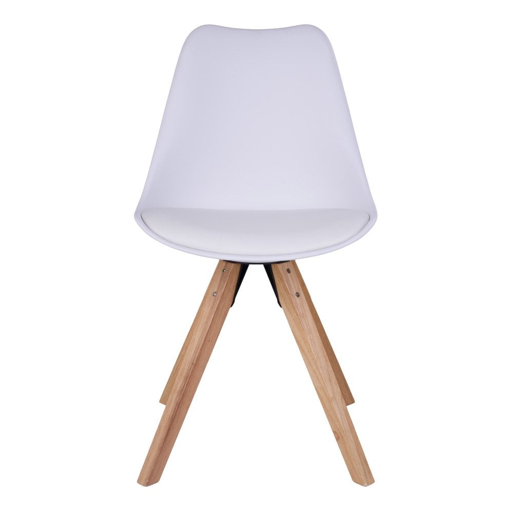 Chaise de salle à manger Bergen – Cuir PU, plastique moulé, bois d'hévéa, blanc – Lot de 2