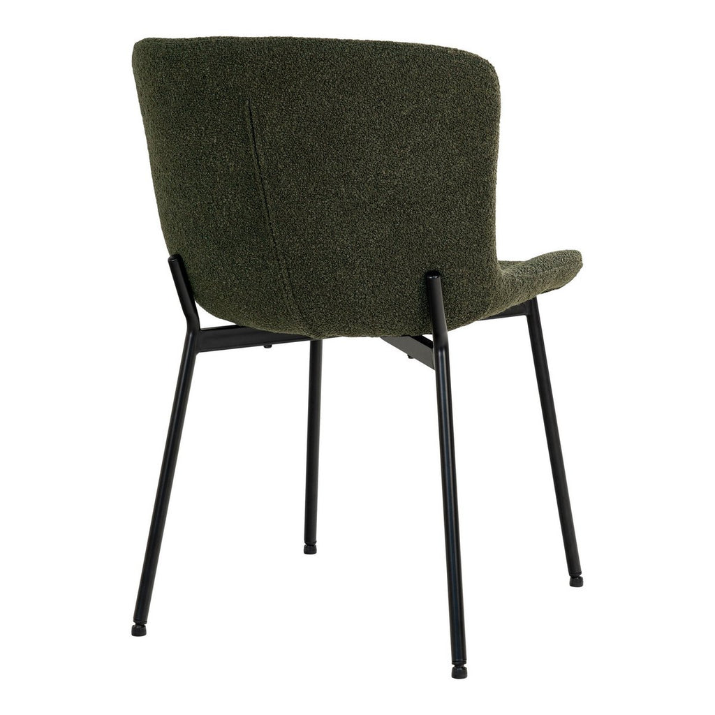 Chaise de salle à manger Maceda – Bouclé vert foncé & pieds noirs (lot de 2)
