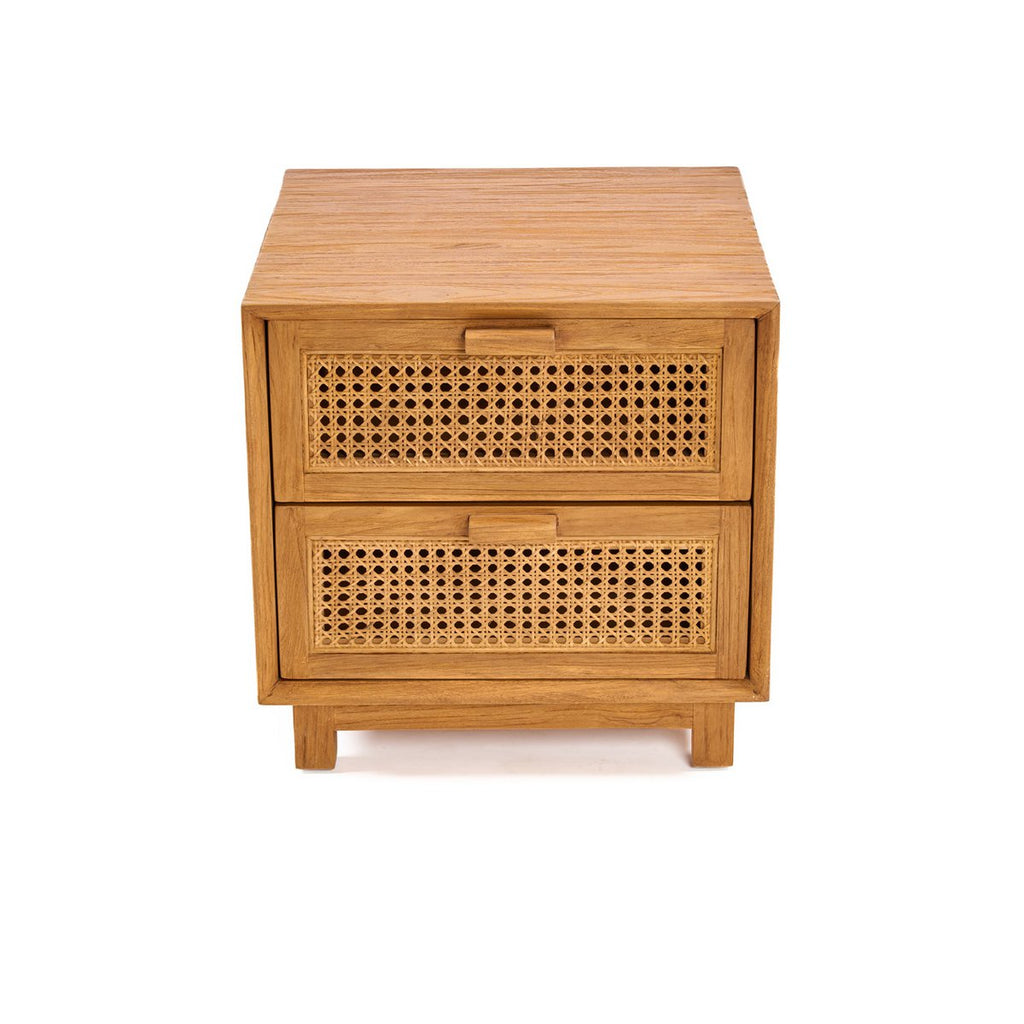 Table de nuit Harmony en teck et rotin naturel – 2 tiroirs