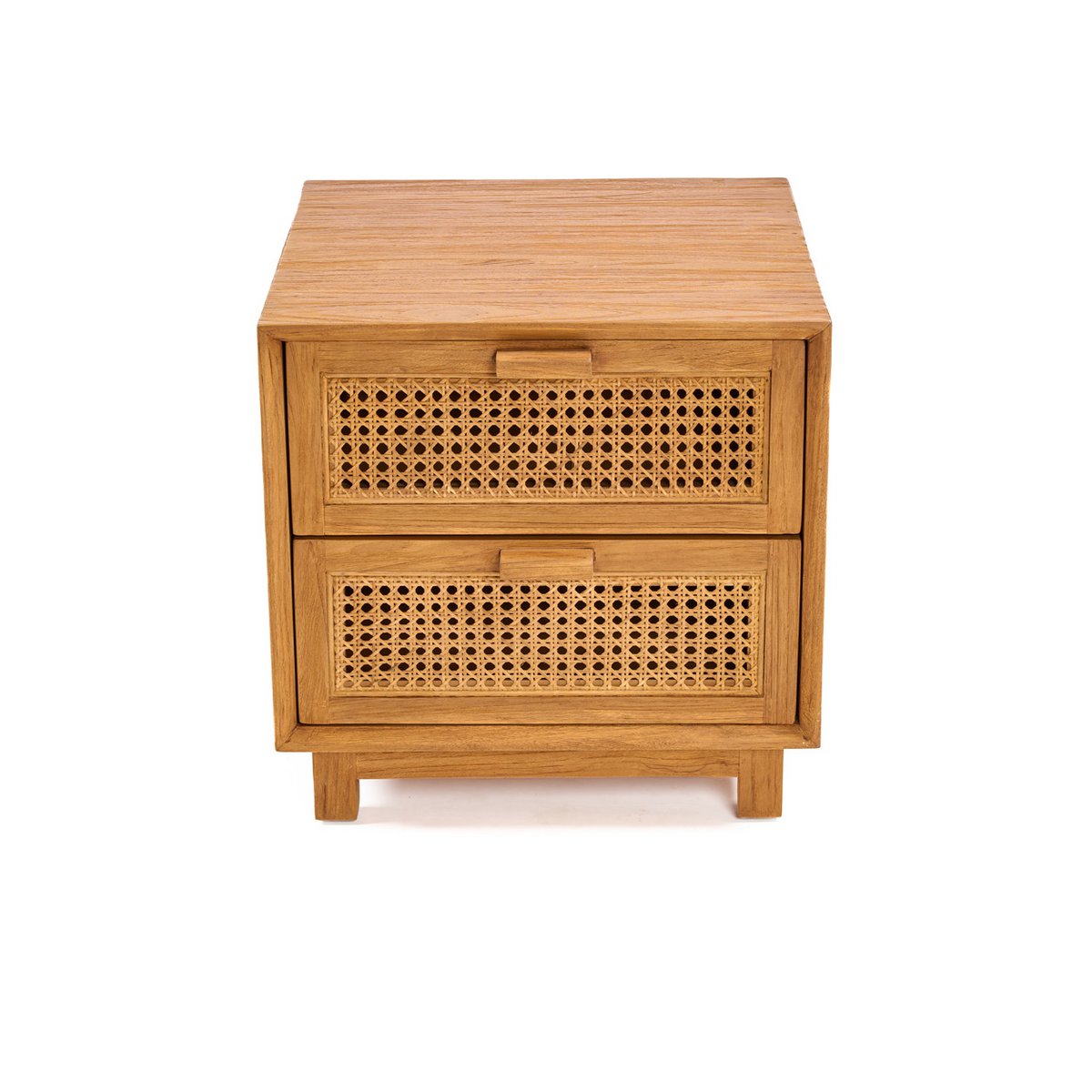 Table de nuit Harmony en teck et rotin naturel – 2 tiroirs