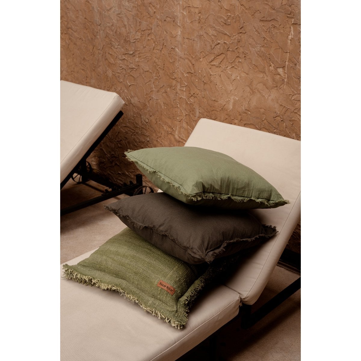 Housse de coussin à franges Jungle Fringe – Vert – 50×50cm | Bazar Bizar